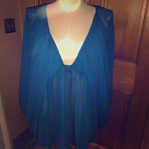 Blue sheer deep v shirt